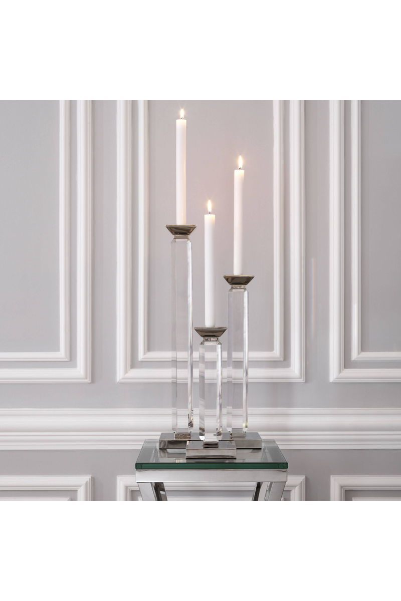 Crystal Glass Stick Candle Holder Set of 3 - Eichholtz Livia | Eichholtz Miami