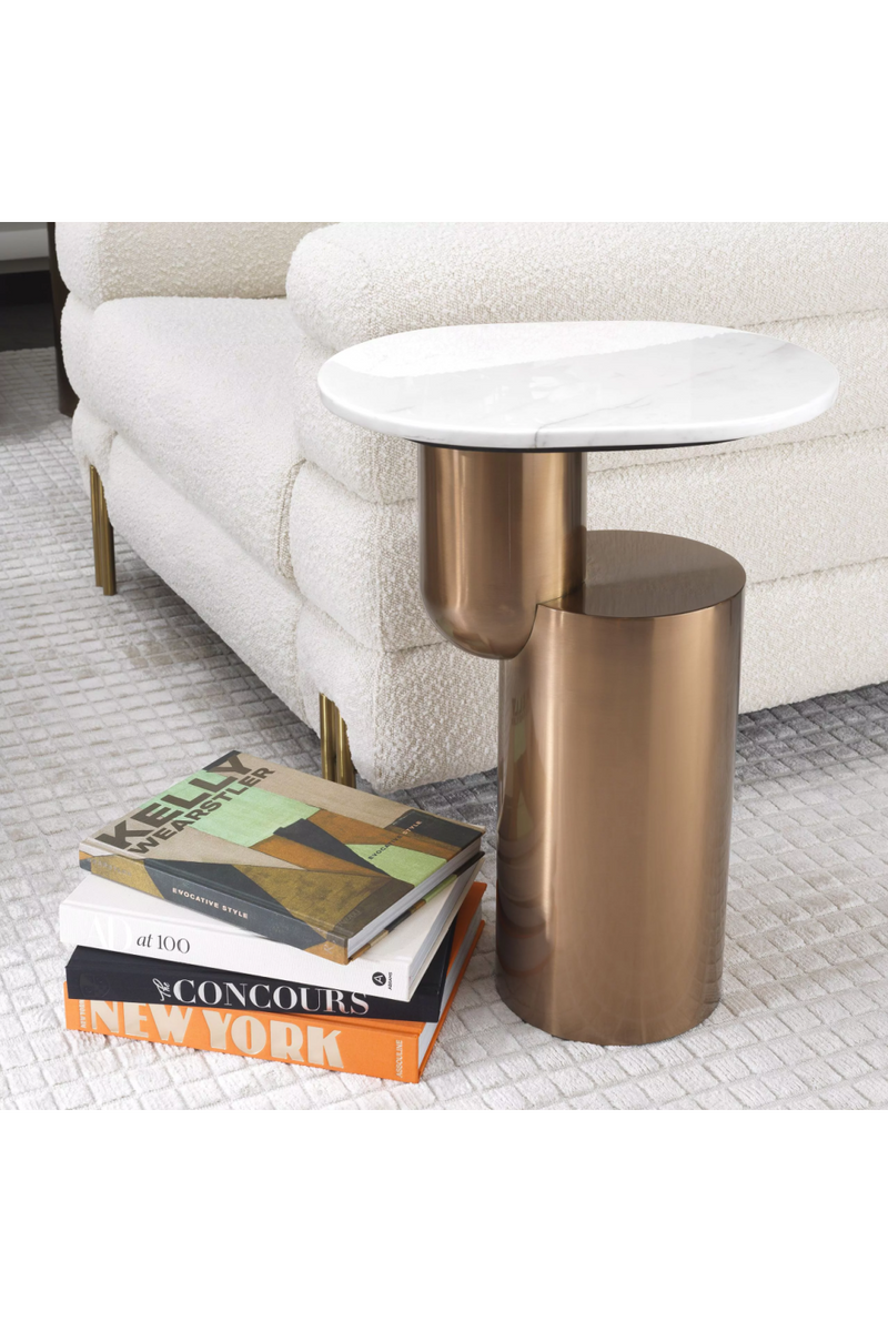 Copper Pedestal White Marble Side Table | Eichholtz Tosca | Eichholtz Miami